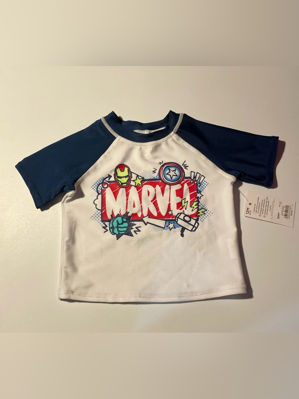 NWT Jumping Beans Marvel Avengers Short Sleeve Rash Guard Swim Top Boys 12M